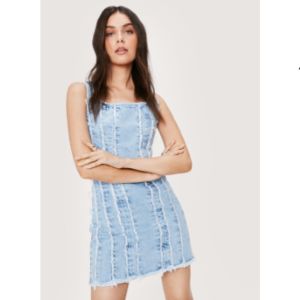 Nasty Gal Frayed Seam Detail Denim Mini Dress